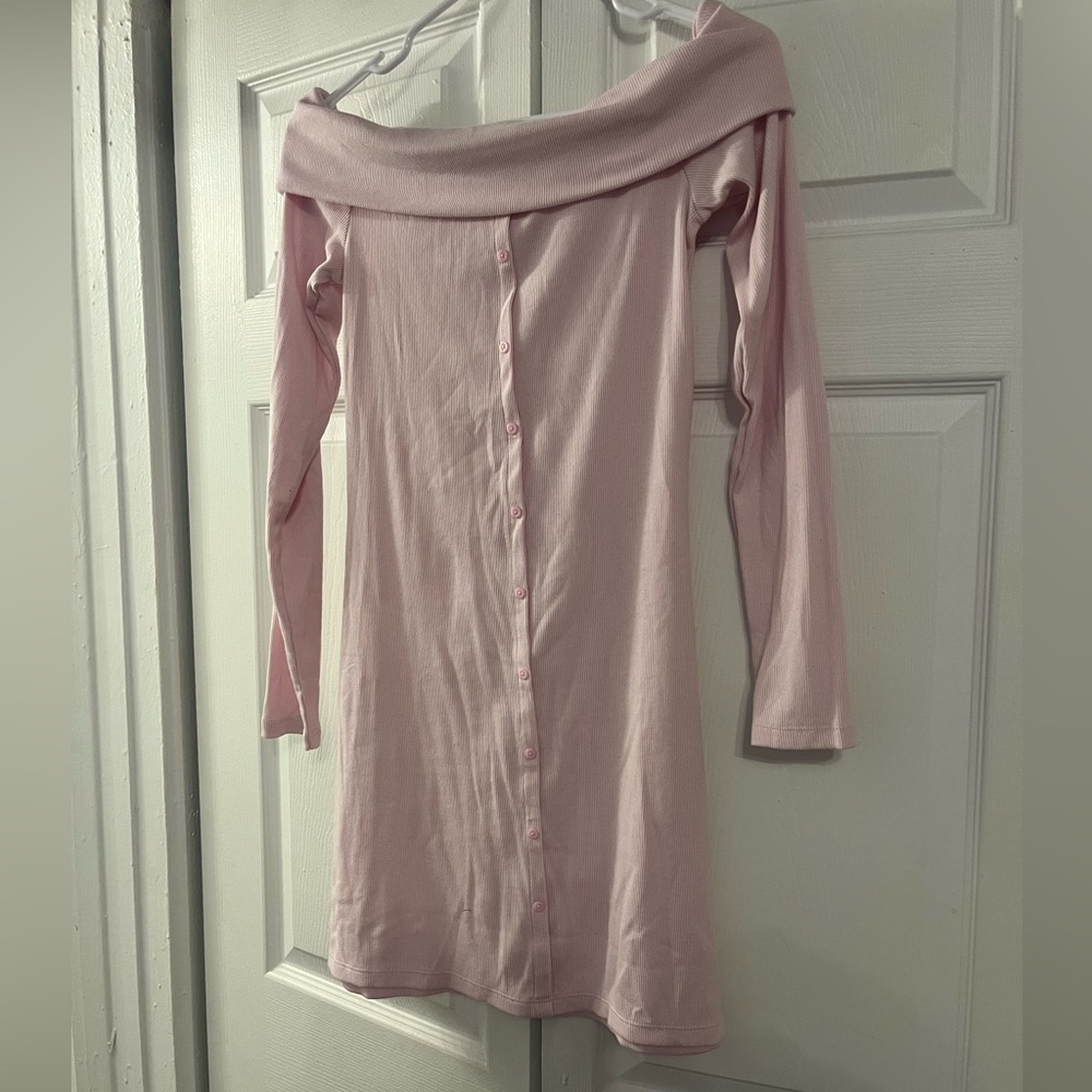 Light Pink Off-Shoulder Pink Button-Down Dress